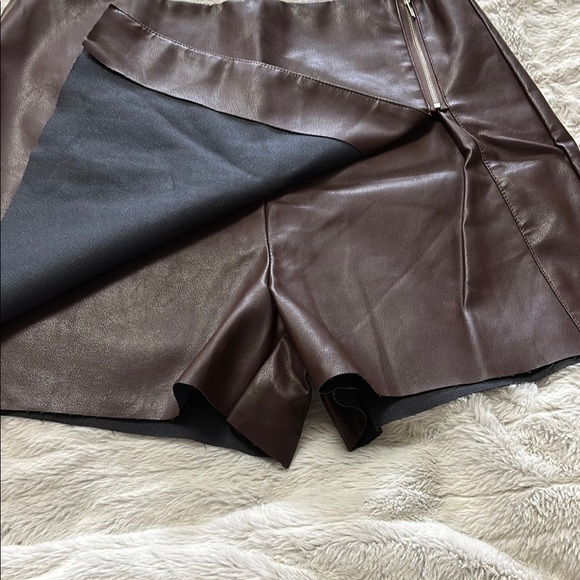 Brown Faux Leather Mini Skort - Picture 3 of 6
